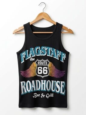 Vintage Y2K Route 66 Bikercore Graphic Tank Top Bella Made in USA Black M